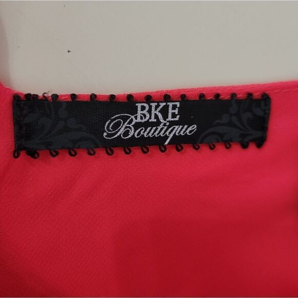 BKE Women's Deep Coral Embellished Chiffon Lined Lace-up Tank Blouse - Picture 2 of 13